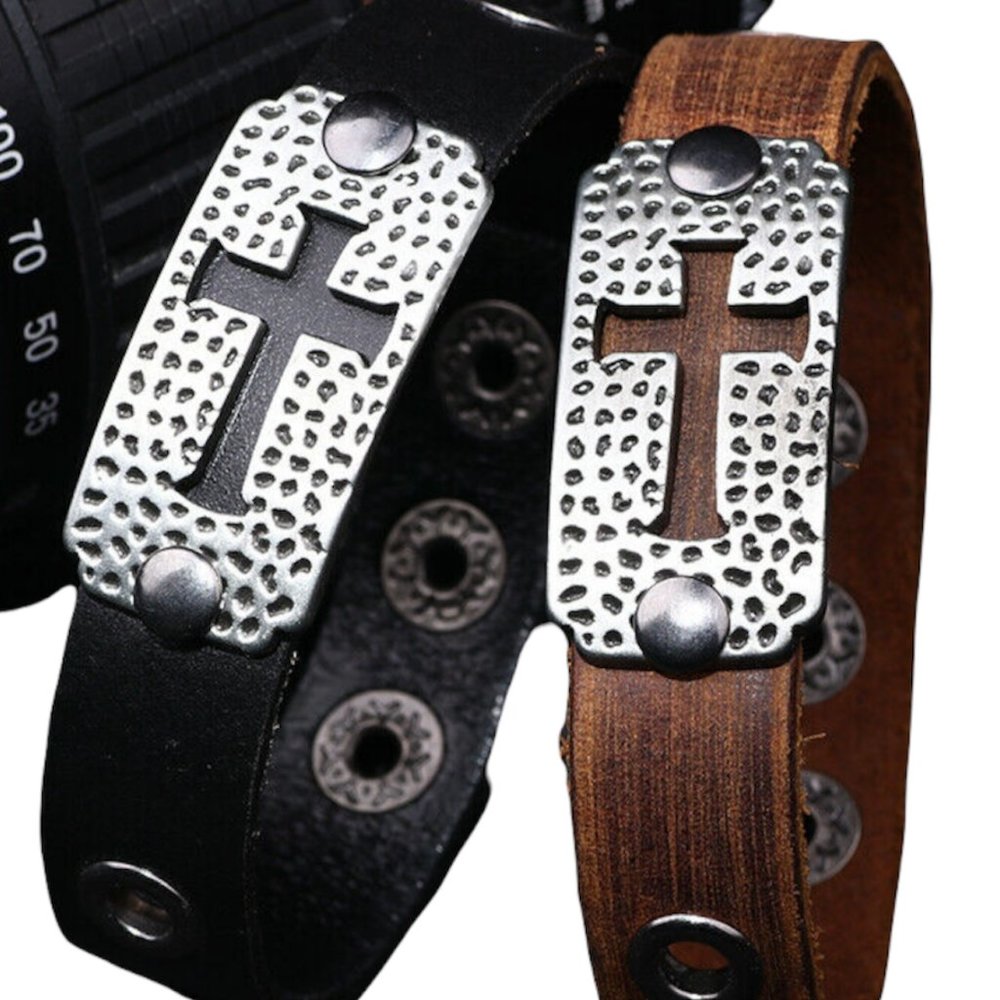 2 LEATHER CROSS BRACELETS